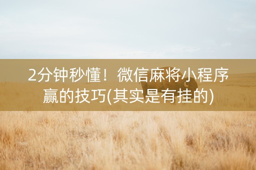 小程序麻将到底是不是有挂(确实有挂吗)